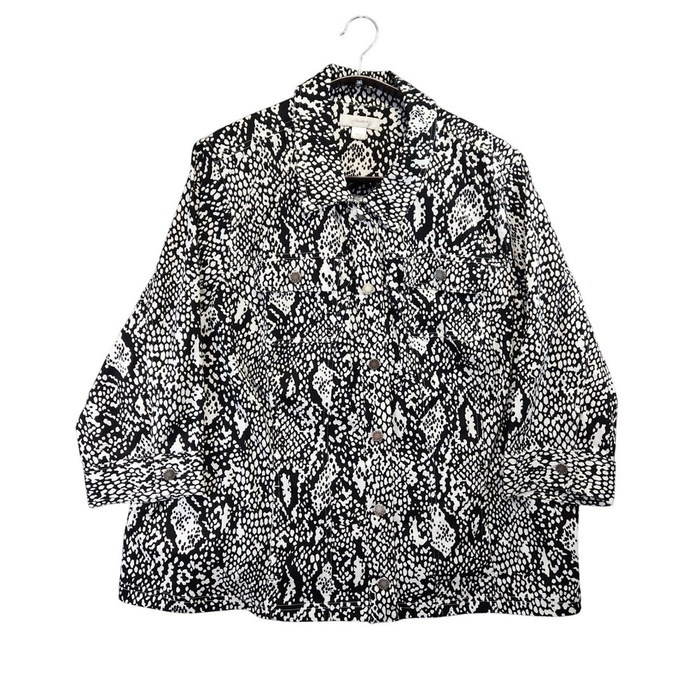 CJ Banks Button Up Blouse Womens 3X Snakeskin Print Monochrome Fashionable‎